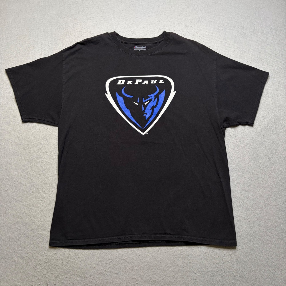 Champion T-Shirt Mens XL Black DePaul Blue Demons Graphic Y2K Collegiate Tee